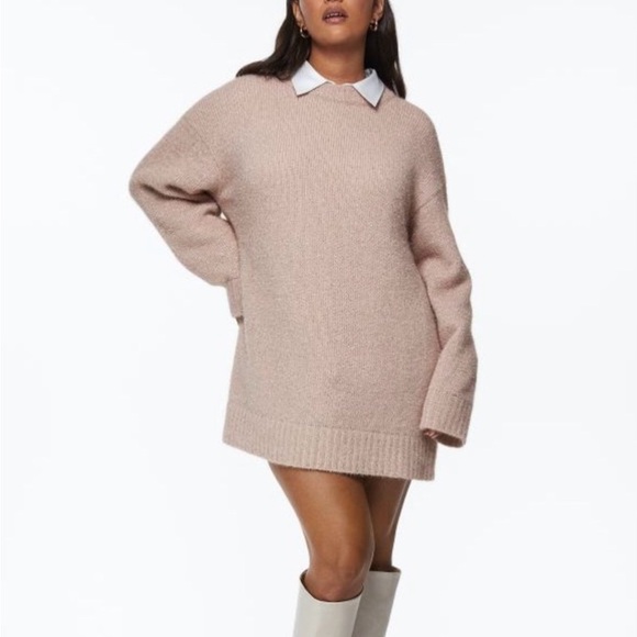 H&M Pale Pink Glittery Fuzzy Long Sleeve Sweater Dress Large L for Women - Picture 16 of 16